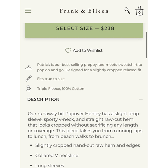 New Frank & Eileen Seafoam Green Triple Fleece Popover Henley Sweatshirt M - Picture 2 of 2